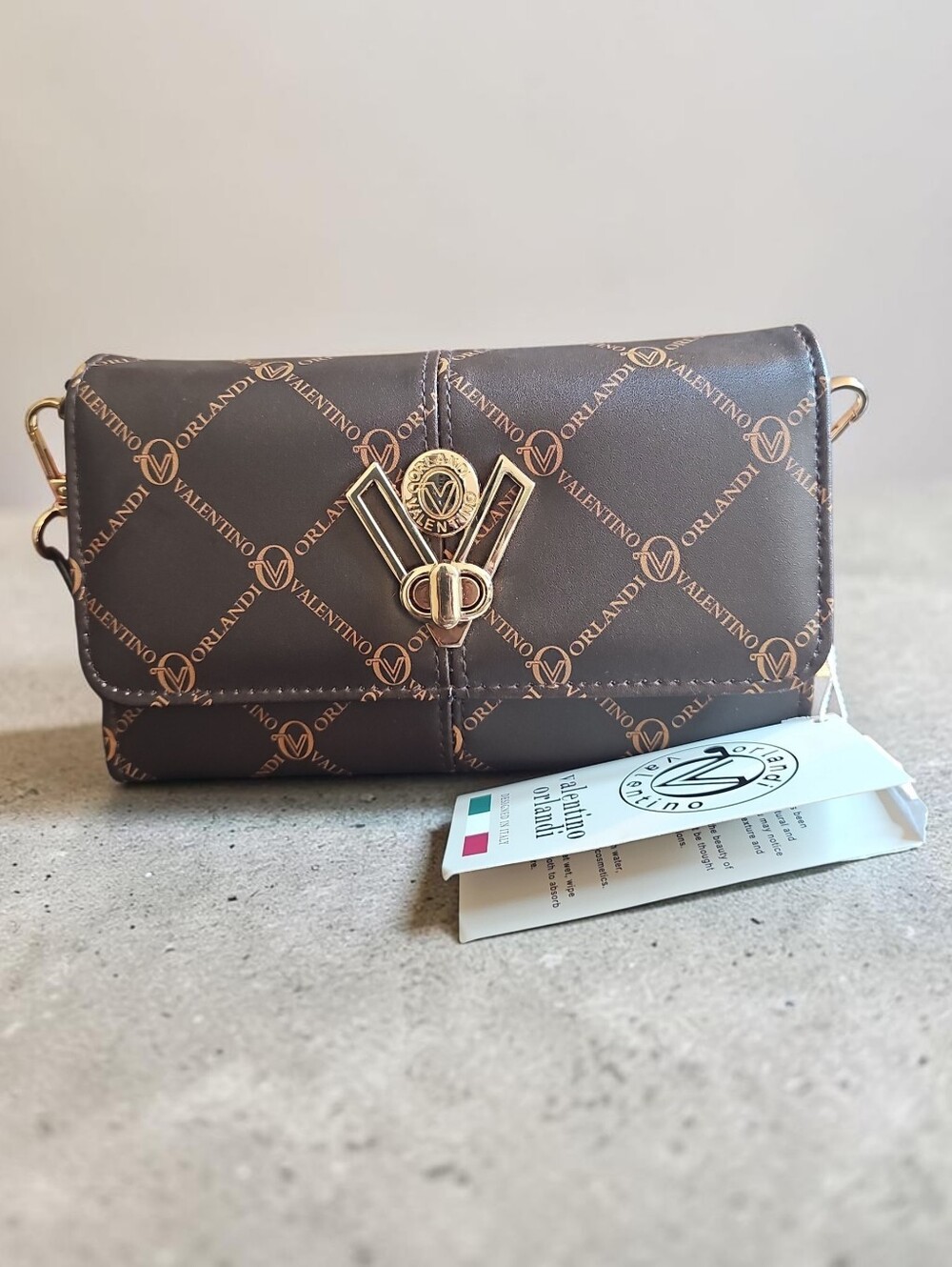 Valentino Orlandi Nwt Brown Monogram Crossbody with Gold Hardware